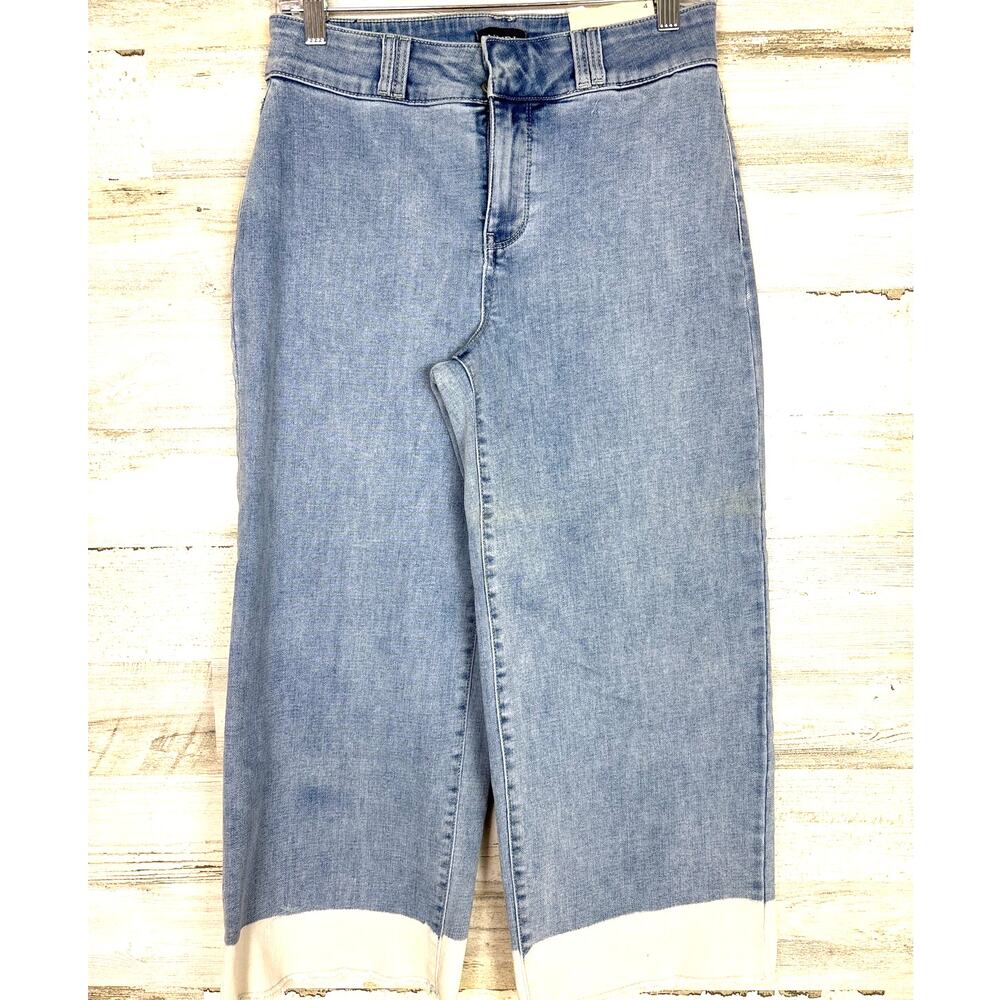 NYDJ Womens 4 Blue Denim Wide-Leg Capri Jeans White Hem Boho Zip NEW